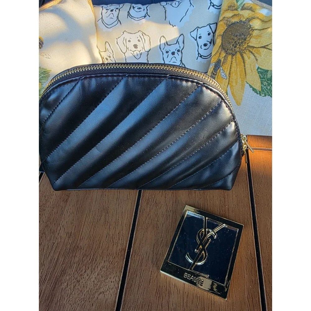 YVES SAINT LAURENT YSL Bundle BEAUTE Logo Makeup Bag Hand Mirror Chic Travel